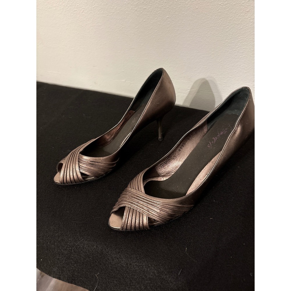 Footpetals Heels Women 6.5 Bronze Excellent Metallic Peep Toe Pleated Pumps